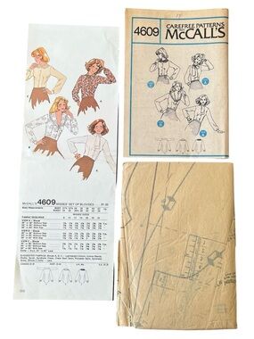 McCall’s Sewing Pattern 4609 Size 8 - 20 Blouses Tie Collars Scarves Vtg 1970s